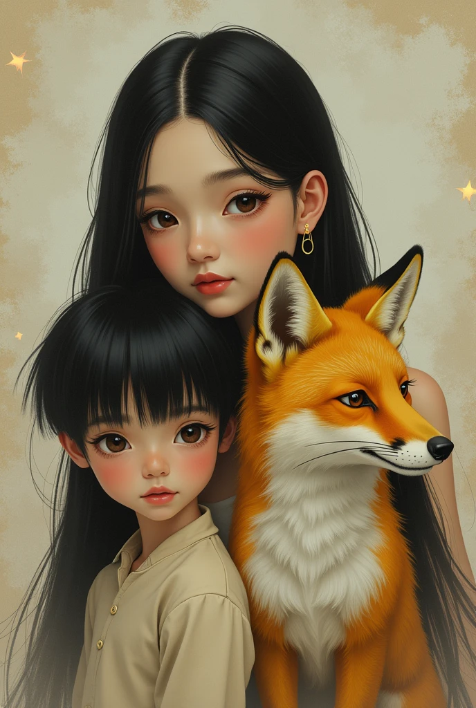 red fox,child,beast ear,adolable,Libido boy,Cloud shirt,Big eyes
