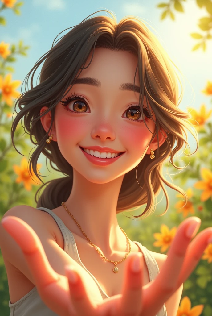 (best quality:1), (high quality:1), detailed/(extreme, high, extremist/), actual, studio lighting, bright colors, 1 girl/(beautiful, Beautifully, perfect/), Face, breast/(split/), depth of field, looking at the audience, Smile, flower