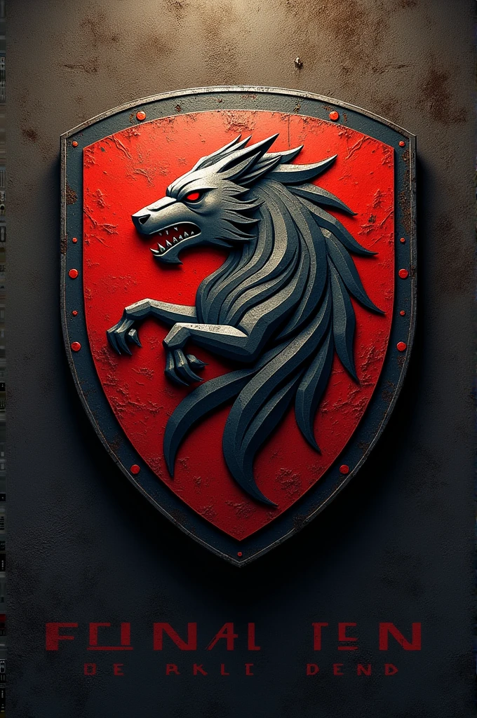 A shield with a dark green field, in which there is a silver wolf in an attack posture, representing loyalty and ferocity. below the wolf, a wavy black band, symbolizing mystery and inner strength.