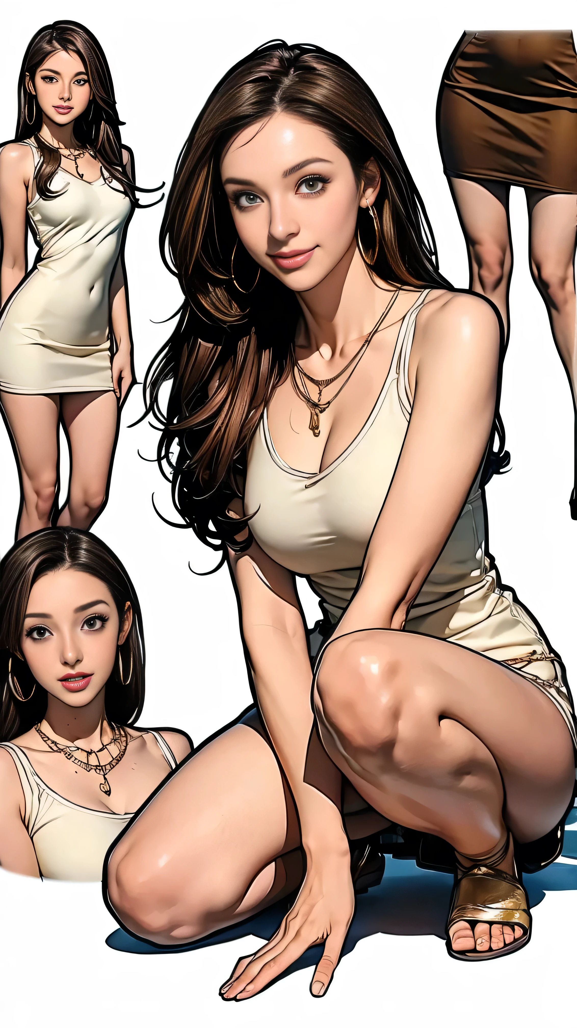 attractive korean woman, ripped muscle, muscular body, small breast, pale skin, smile(blush), closed mouth, red dress, cross necklace, sixpack abs, [ultra detailed skin:1.2], brown hair, long messy hair, 8k uhd, full body, stand, crowd, public, night,