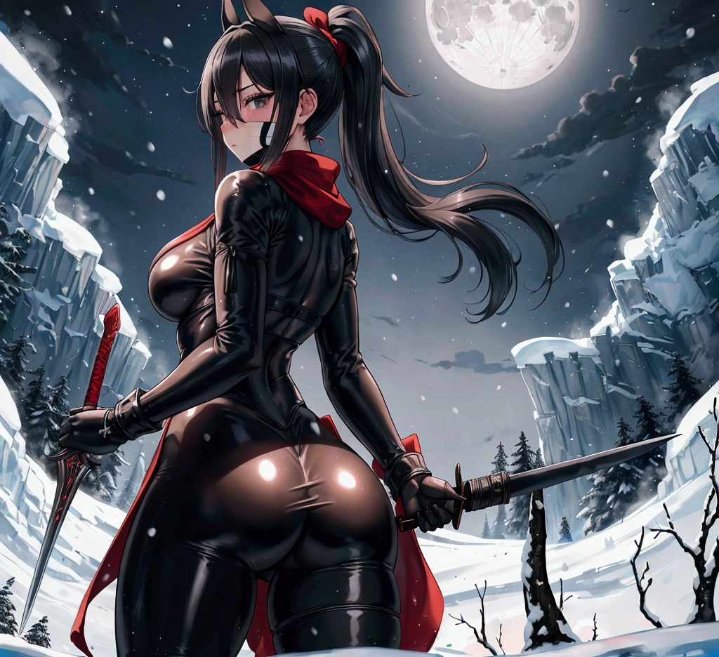 Highly detailed, High Quality, Masterpiece, beautiful, DarthTalon, <lora:DarthTalon:1>, 1girl, solo, full body, night, night sky, tree, from behind,