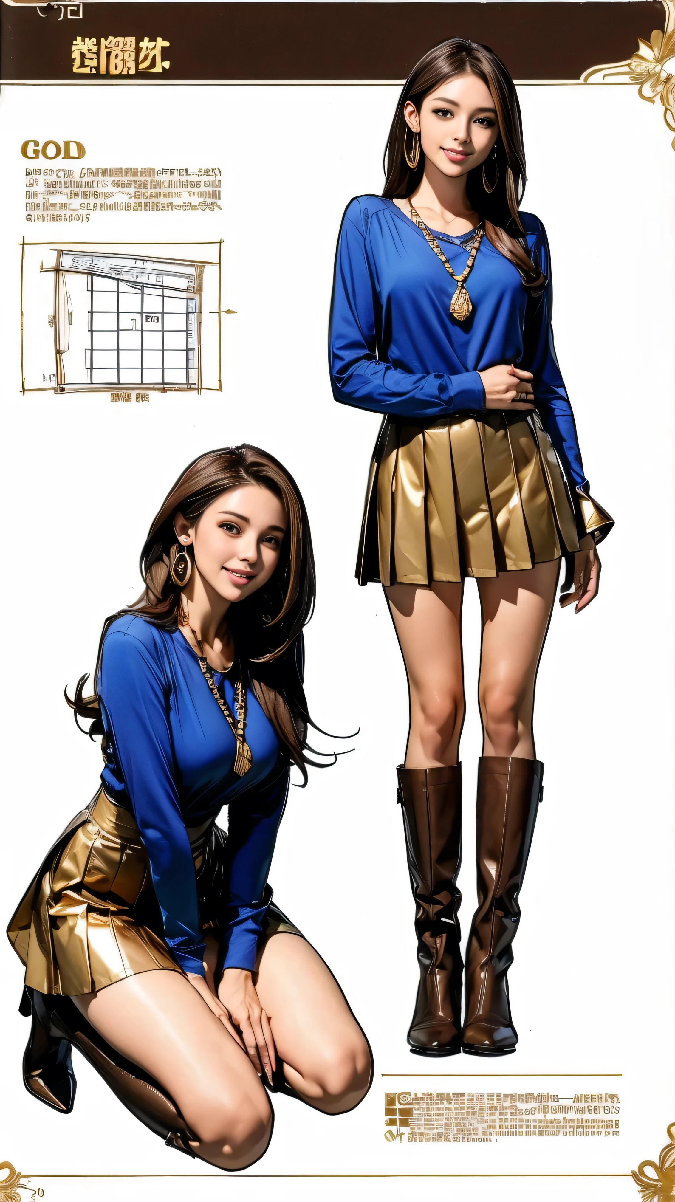 A close up of a woman in a short skirt and boots - SeaArt AI
