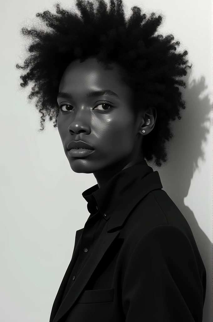 A black girl, totally naked, fully body. Worn canvas infinity background. Style of Sebastian Salgado.