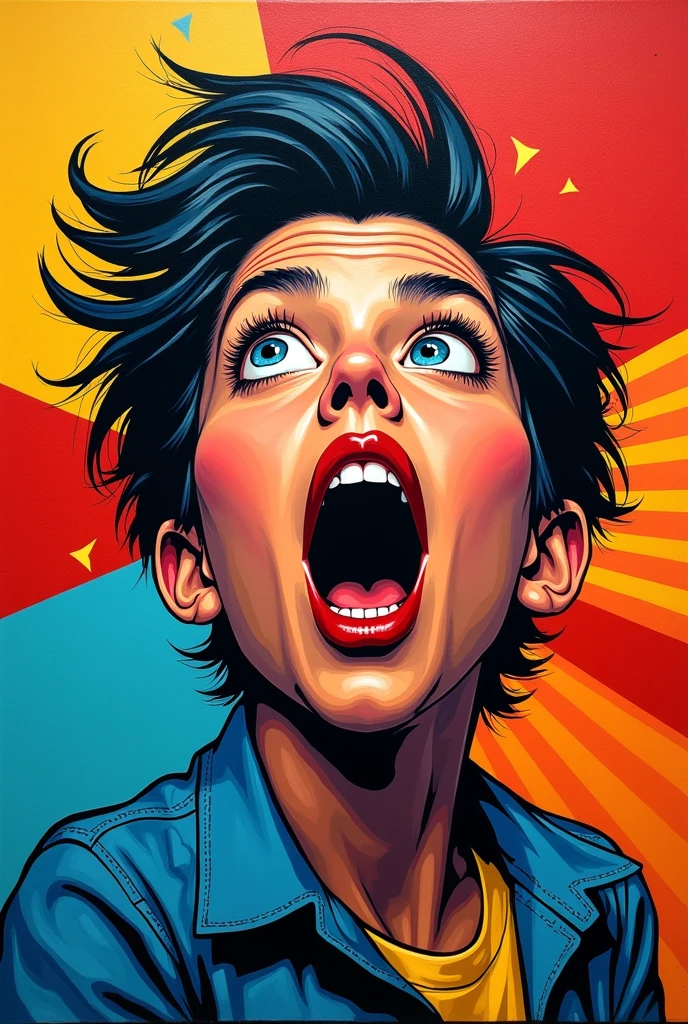 (hyperrealistic comic) , (fun, vibrant colors), (detailed facial expression), (dynamic pose), (comical background), (expressive gestures), (intense emotions), (cartoonish style), (high contrast), (exaggerated features), (playful atmosphere)