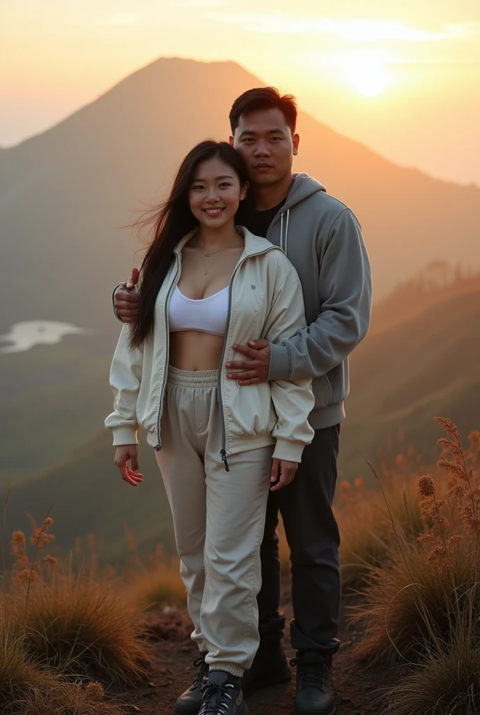 masterpiece, Shailene Woodley, cute, romantic, best quality, 2others, naked couple, mature, adult, height difference, different pose sexy, smile, happy, love, swirling wind, blue sky, man with short hair, man with big penis, woman with long black hair, woman with huge breast, show pubic hairs, dark hairy pussy, perfect anatomy