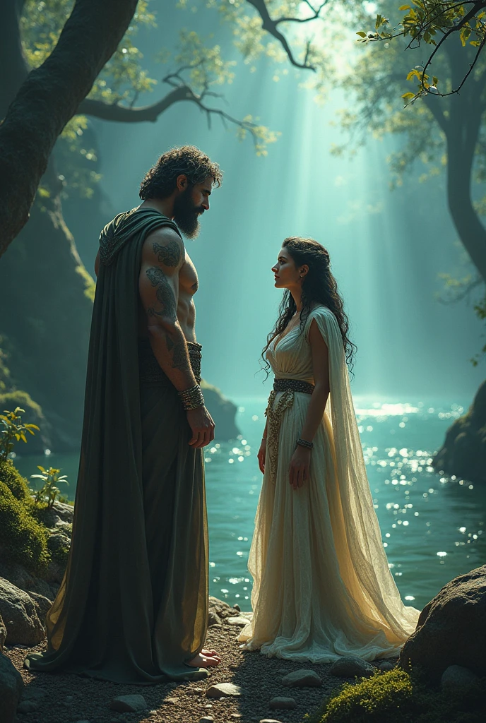 (a beautiful scene with) Aphrodite and Apollo together,(medium:oil painting),(greek mythology,mythological characters),(best quality,highres),(soft and dreamy colors),(subtle and ethereal lighting)