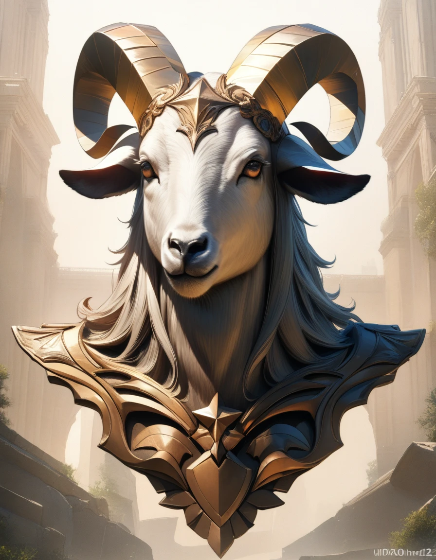 (super detail, high details, best quality, highres, uhd, 16K, masterpiece:1.2, Highest quality:1.25, anatomically correct:1.25, Full body portrait:1.3), Black goat head, Goat&#39;s Eyes:1.5, Adult female, Blonde, Ancient Greek women&#39;s costume, Glamour:1.3 Big:1.3, Cleavage, Animal hair, The lower half of the body is covered with animal hair., Black hooves