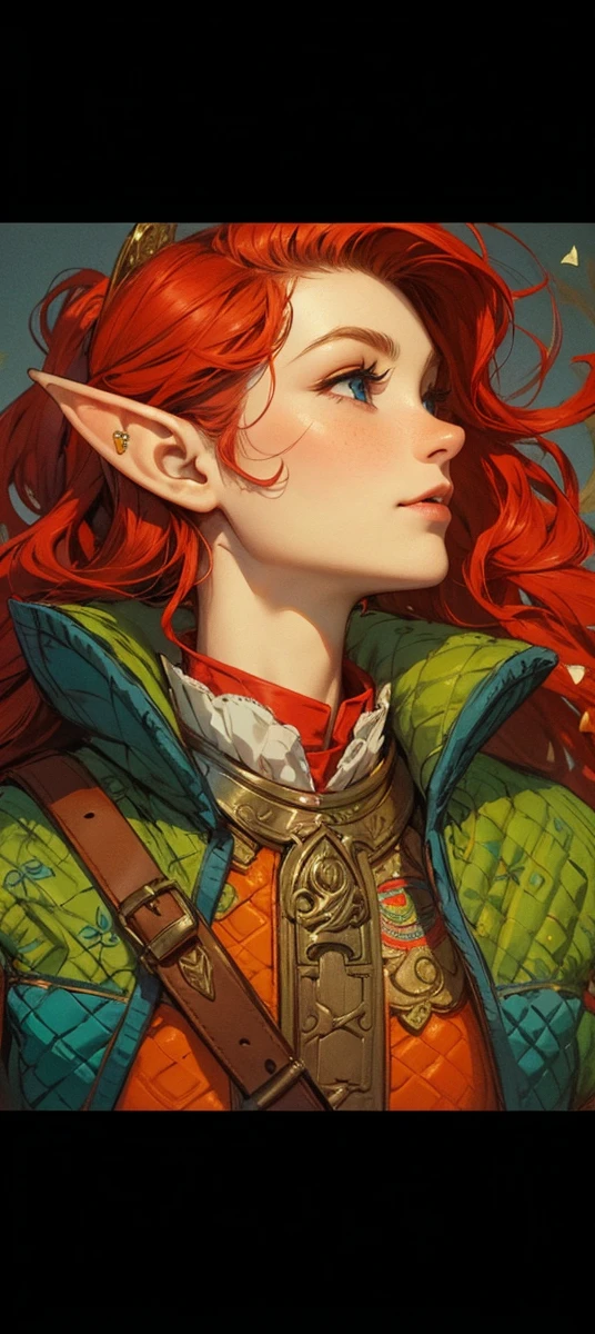 Profile face elf woman happy. Delicate round face