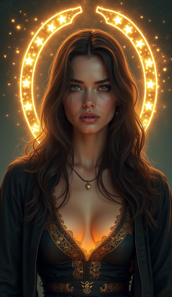 score_9, score_8_up, score_7_up, score_6_up, score_5_up, score_4_up, Haitian woman, ((dark-skinned)), Very long hair, hazel eyes, brown hair, gold hoop earrings , golden necklace, white see through top, large breast, cleavage, nipples, , perfect lighting, portrait closeup, realistic