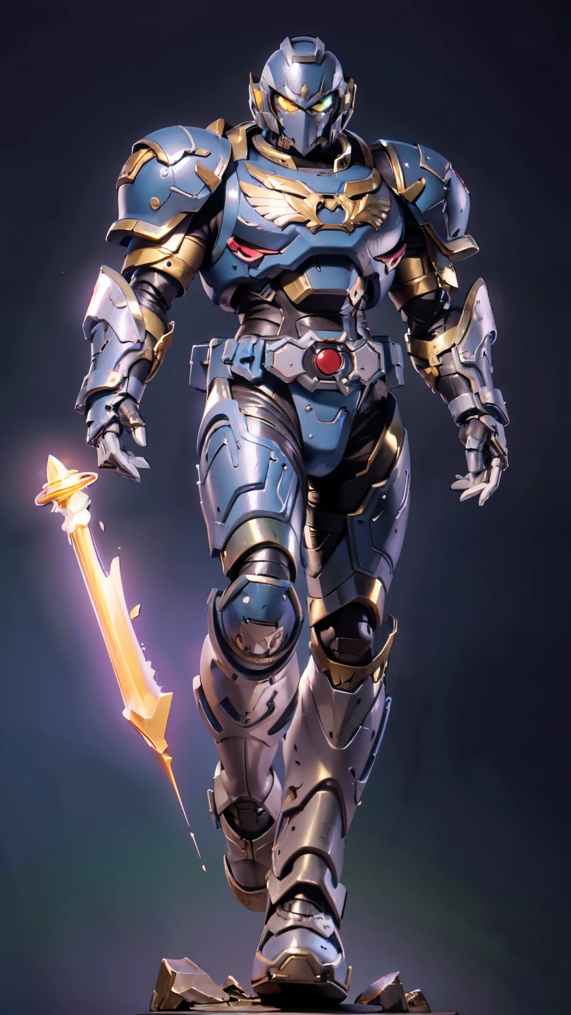 (masterpiece:1.5, best quality:1.5, extremely delicate:1.5), ((male:1.5)), a man wearing a full-face helmet, a biotech armored combat suit, green eyes, (a composite layered chest armor), fully enclosed shoulder guards, matching arm and leg guards, a belt of gemstone, (the color scheme is primarily White with Blue and Red accents), the design balances heavy with agility, a high-tech bio-mecha armor, (Armor Concept Inspired by Space Marines, stand of a futuristic sci-fi city), this character embodies a finely crafted fantasy-style armored hero in anime style, exquisite and mature manga art style, (element, plasma, energy, the armor glows), metallic, high definition, highres, ultra-detailed, ultra-fine painting, professional, perfect body proportions, golden ratio, anatomically correct, symmetrical face, extremely detailed eyes and face, high quality eyes, creativity, RAW photo, UHD, 32k, Natural light, cinematic lighting, masterpiece-anatomy-perfect