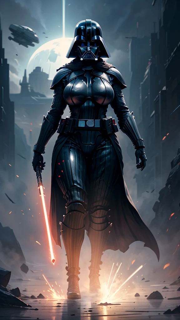 Pose sensual, NUDE MILF. athletic body, cintura fina, breasts big, female dark trooper. StarWars. Samurai. armour. helmet. mask. thick thighs, High detail, high qualiy, best qualityer, 1080P, 16K, realisitic, 8k, 4d cinema, Extremely detailed Artgerm, [ digital art 4k ]