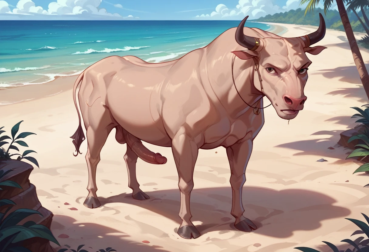 (male (feral bull) with penis) on a deserted beach