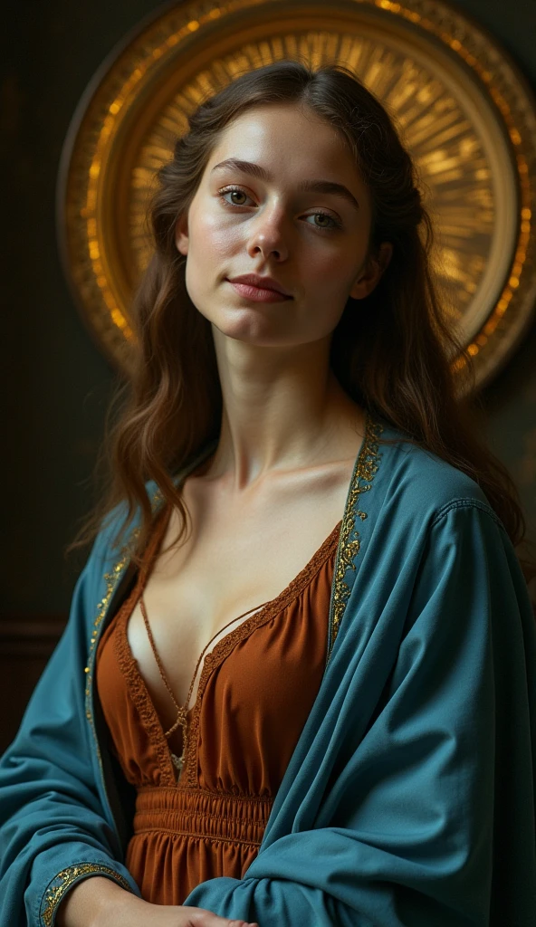 Beautiful blonde woman with long hair naked on a balcony of a medieval castle looking at the horizon hyper-realistic 32k photo master piece woman