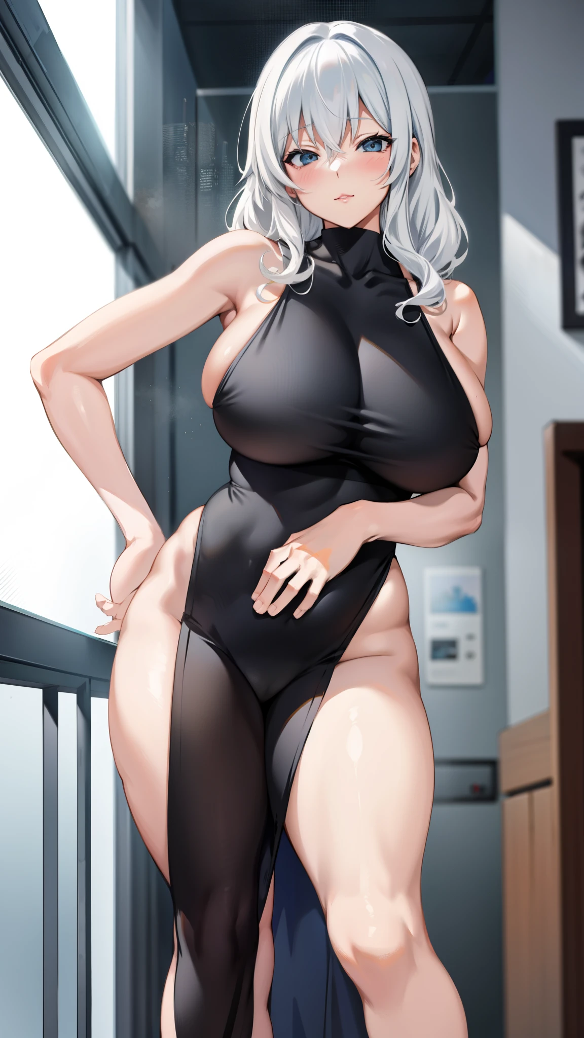 anime girl with big breast posing in front of a window, seductive anime girl, konachan wallpaper, perfect white haired girl,  4 k manga wallpaper, oppai, detailed digital anime art, anime best girl, beautiful anime girl, oppai cyberpunk, detailed anime artwork, portrait