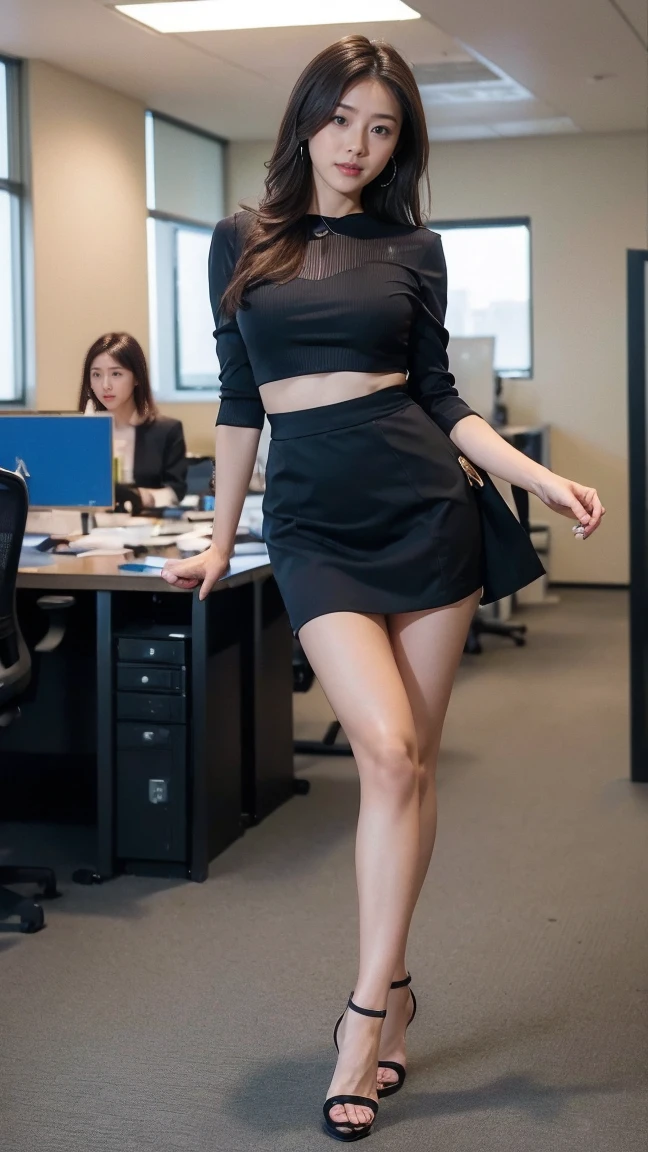 ((Highest quality、8k、masterpiece:1.3))、Realistic, Sharp focus, High resolution, High resolution,  alone, Full body photo、Japanese, Beautiful woman,blouse、skirt、High heels、Unleash your power、Explosive Energy、thunder、Kamehameha,(((office)))