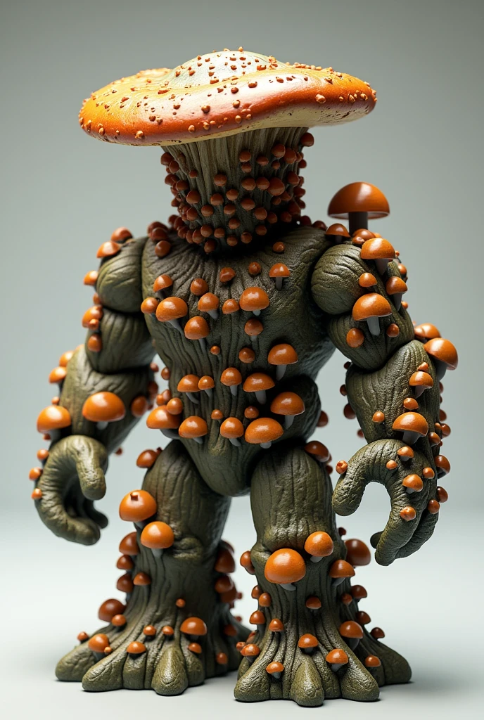 ((top quality))、((chedevr))、((Anthropomorphic male mushroom, Full length photo))、((very simple background))、(Game Character Design)、Mushroom anthropomorphic monster and mushrooms merge with the body,)、luminous body、beastman、Ornaments with mushroom motifs、solo、fighting pose