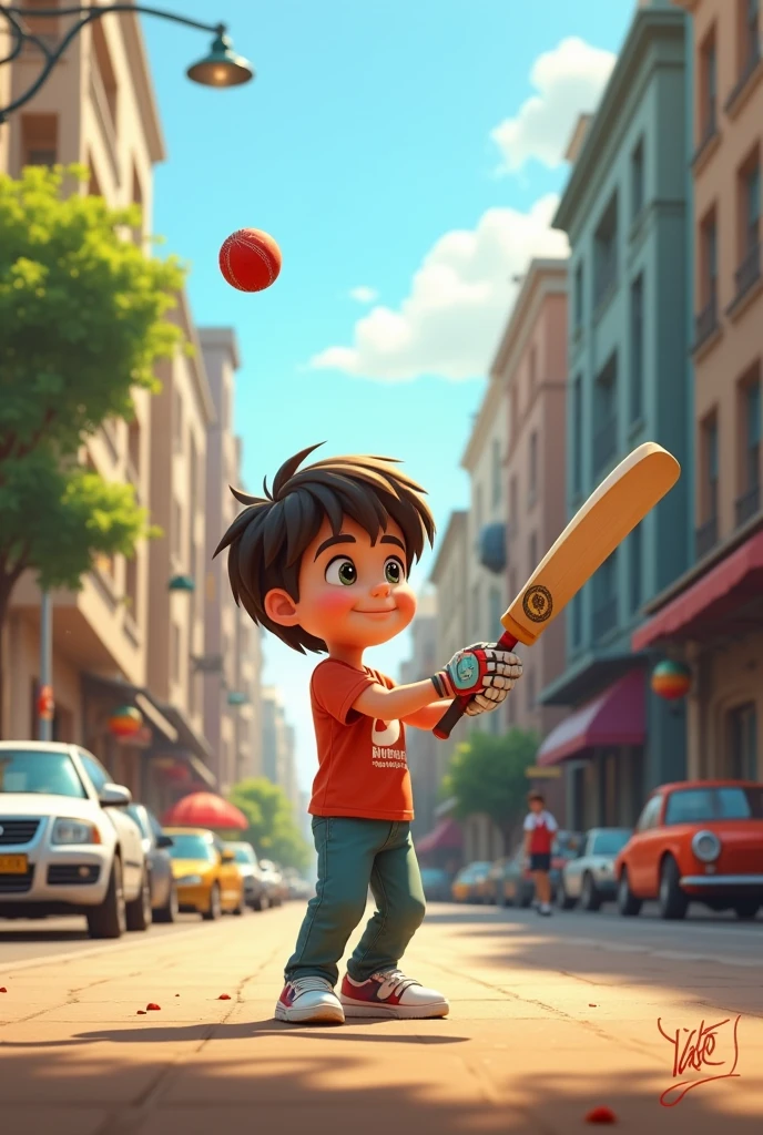 A boy who left cricket ball in his hand looking like a human being
