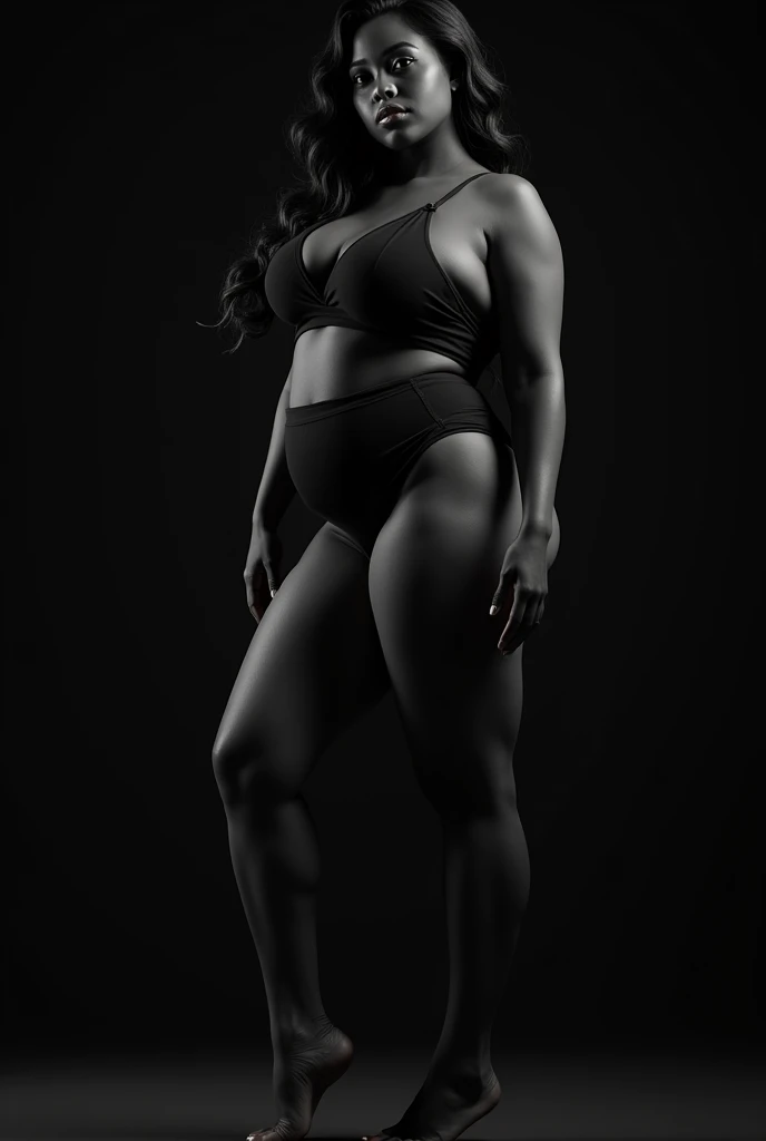 A stunningly realistic dark fantasy portrait of a tall, leggy red-haired woman with a chiseled abs, small waist, large emerald green eyes, and plump lips. She stands confidently, her body displayed in all its glory. The background is a mix of dark, brooding colors, with some ethereal elements, creating an atmospheric and mysterious setting. The overall tone of the image is a blend of beauty, power, and darkness., dark fantasy, portrait photography, painting