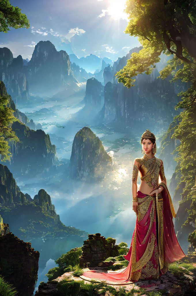 Inspired by the stunning works of PIXI DOT on Artstation, you decide to push the boundaries of your photography by incorporating elements of digital painting and unreal engine technology into your shots of the beautiful Thai Apache Himalayan Princess. With Artgem and Greg Rutkowski's incredible use of light and shadow in mind, you set up your camera to capture the Princess in different angles, using the natural lighting of the sun to cast dramatic shadows across her face and intricate clothing. You then bring these shots into the digital realm, enhancing them with touches of digital painting to add depth and texture to the Princess's features, and using Unreal Engine technology to transform the landscape into an otherworldly and magical realm. Through this process, you create a series of stunning images that merge traditional photography with cutting-edge technology, all the while keeping the essence of the beautiful Princess and her surroundings at the forefront of your vision