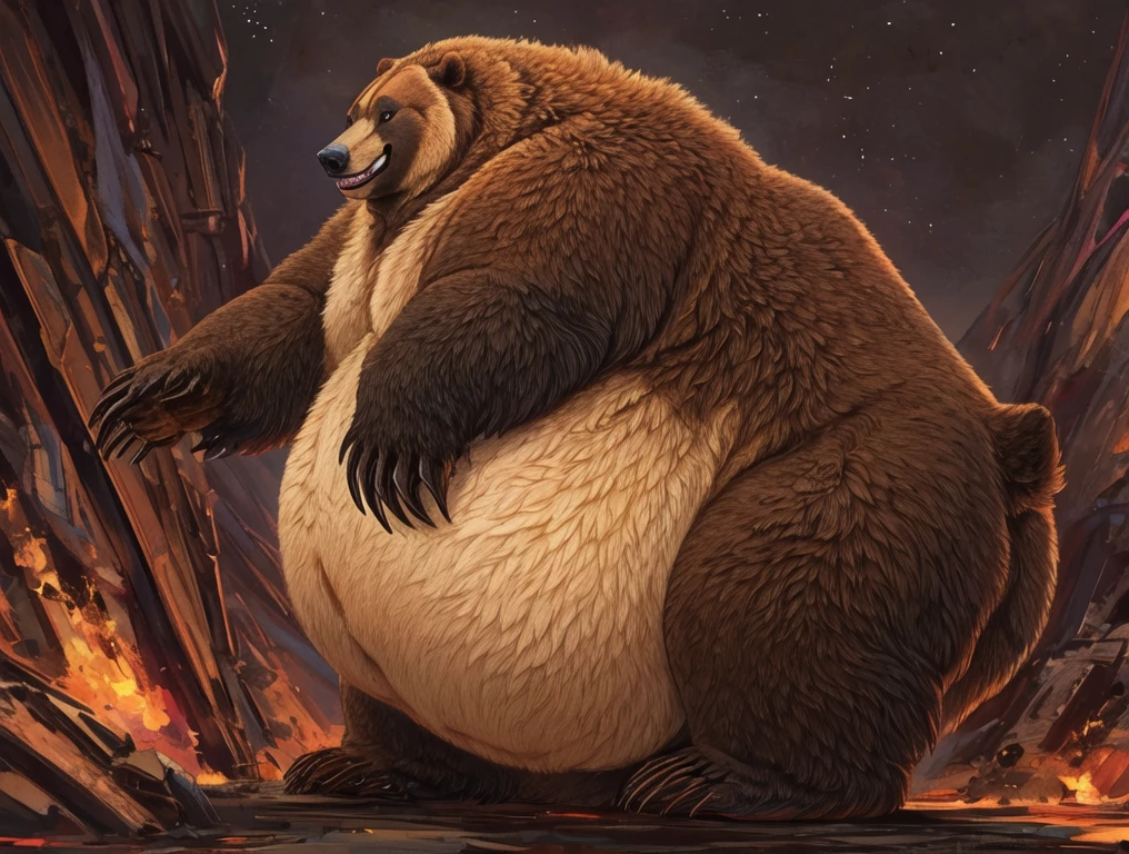 1character, Full body version, orangutan mixed with yak, blue eyes, orangutan head mixed, Grassroots, full background in snow, very fat stomach, big eyes, Small Animaly