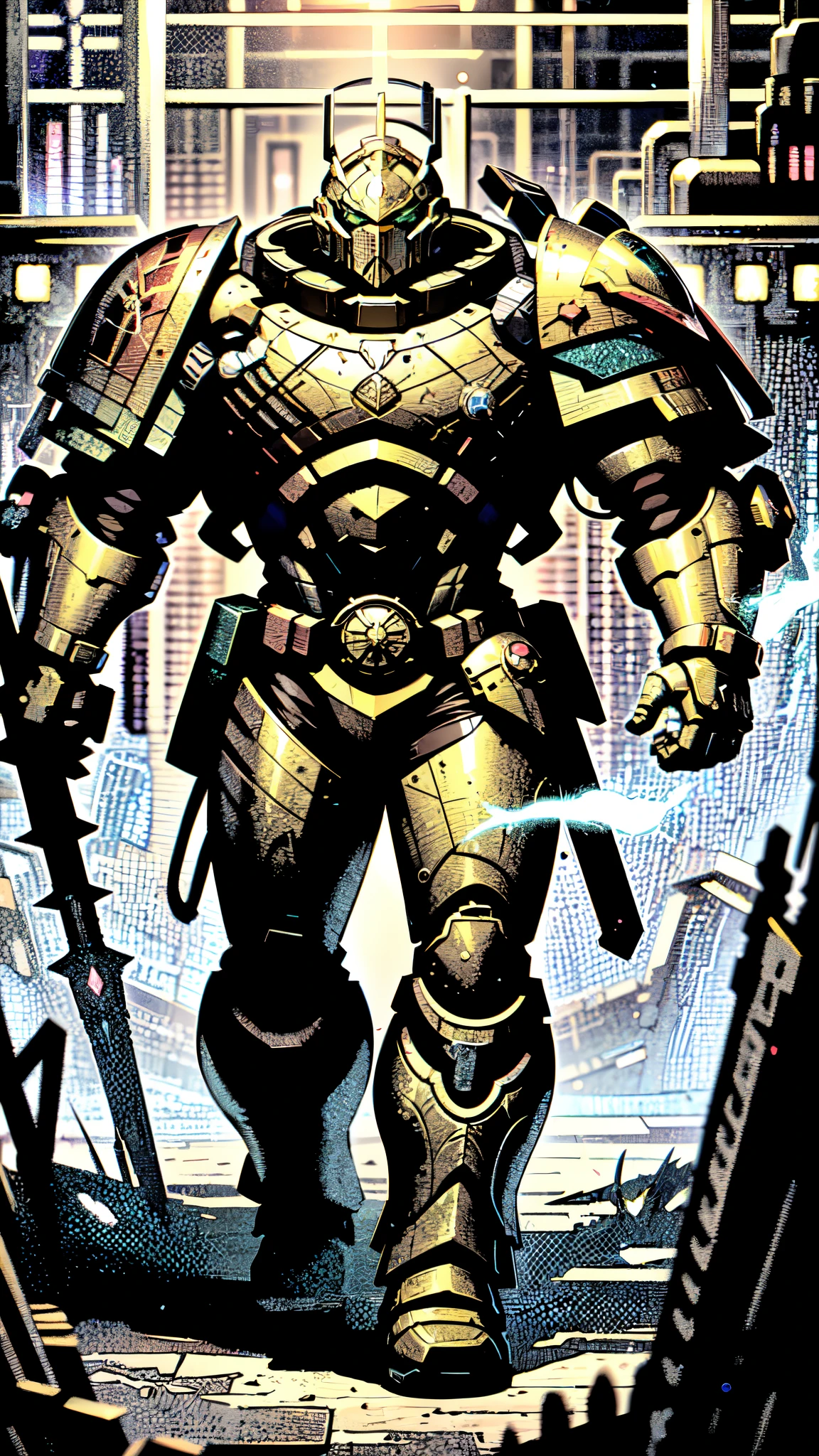 (masterpiece:1.5, best quality:1.5, extremely delicate:1.5), ((male:1.5)), a man wearing a full-face helmet, a biotech armored combat suit, green eyes, (a composite layered chest armor), fully enclosed shoulder guards, matching arm and leg guards, a belt of gemstone, (the color scheme is primarily White with Blue and Red accents), the design balances heavy with agility, a high-tech bio-mecha armor, (Armor Concept Inspired by Space Marines, stand of a futuristic sci-fi city), this character embodies a finely crafted fantasy-style armored hero in anime style, exquisite and mature manga art style, (element, plasma, energy, the armor glows), metallic, high definition, highres, ultra-detailed, ultra-fine painting, professional, perfect body proportions, golden ratio, anatomically correct, symmetrical face, extremely detailed eyes and face, high quality eyes, creativity, RAW photo, UHD, 32k, Natural light, cinematic lighting, masterpiece-anatomy-perfect