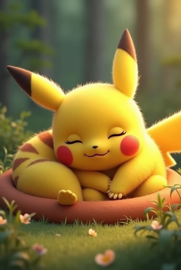 Cute pickachu sleeping (smiling face)