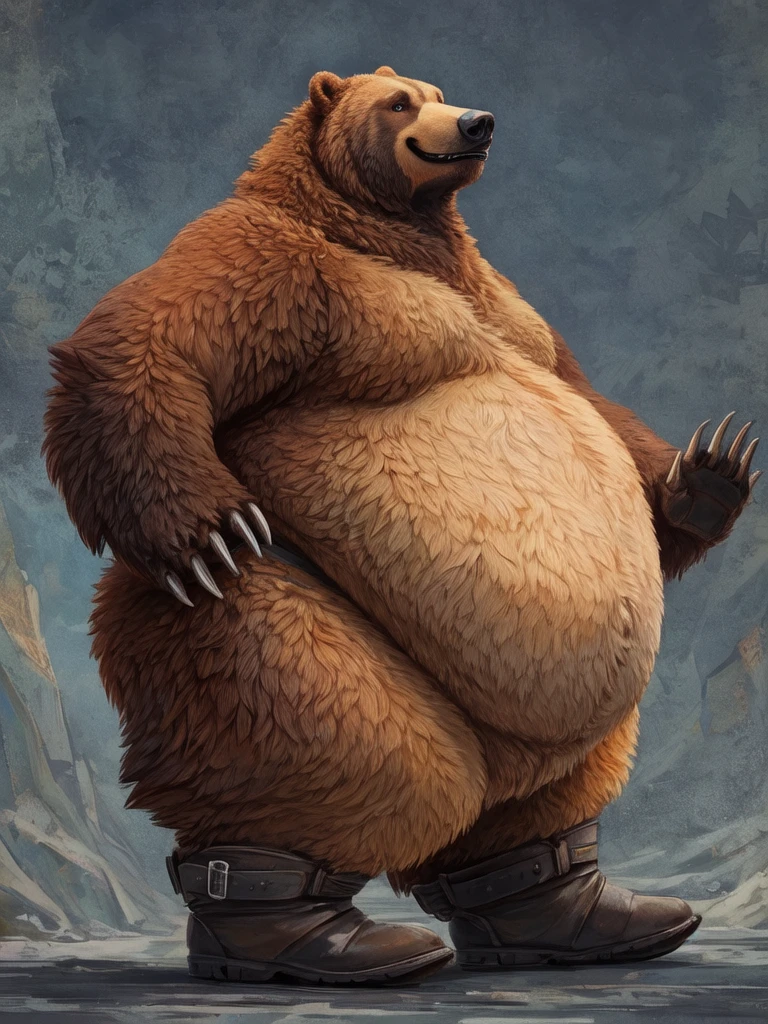 ((Masterpiece)),((Hight quality)),((Hught Detailed)),((Realistic,)) Anime Artistic masterpiece art, Concept anime art,  He is a adventure Feral Bear gaining all the weight he can, getting fatter and fatter, inflating every part of his body for his wintering phase in the forest, reachi