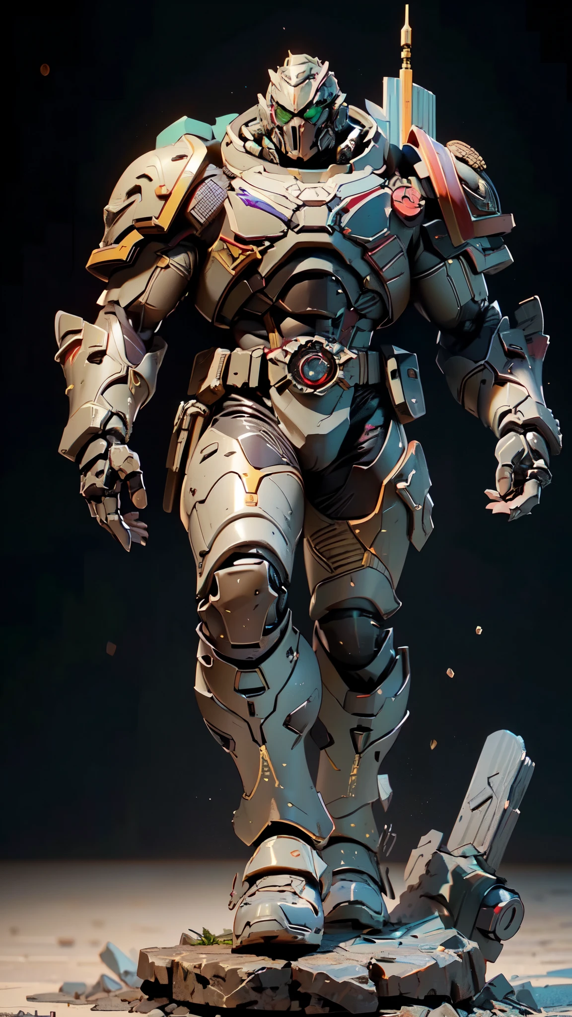 (masterpiece:1.5, best quality:1.5, extremely delicate:1.5), ((male:1.5)), a man wearing a full-face helmet, a biotech armored combat suit, green eyes, (a composite layered chest armor), fully enclosed shoulder guards, matching arm and leg guards, a belt of gemstone, (the color scheme is primarily White with Blue and Red accents), the design balances heavy with agility, a high-tech bio-mecha armor, (Armor Concept Inspired by Space Marines, stand of a futuristic sci-fi city), this character embodies a finely crafted fantasy-style armored hero in anime style, exquisite and mature manga art style, (element, plasma, energy, the armor glows), metallic, high definition, highres, ultra-detailed, ultra-fine painting, professional, perfect body proportions, golden ratio, anatomically correct, symmetrical face, extremely detailed eyes and face, high quality eyes, creativity, RAW photo, UHD, 32k, Natural light, cinematic lighting, masterpiece-anatomy-perfect