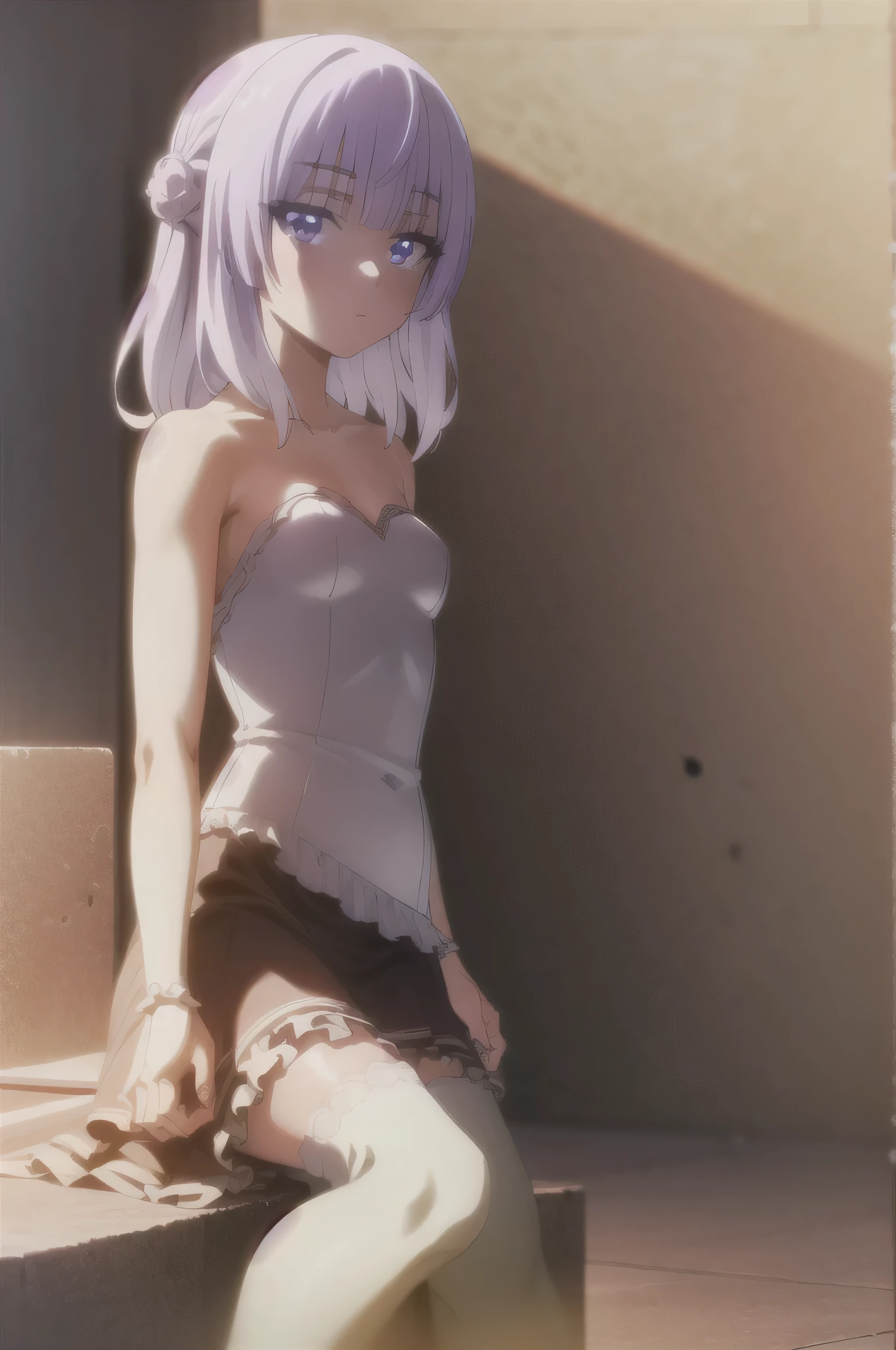 White panties、1 girl、White bra、Gray Hair、uniform