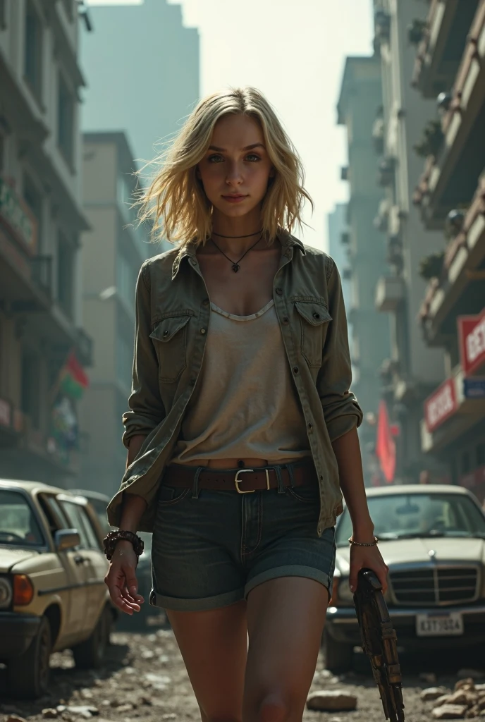 uma mulher na rua com olhos azuis em 4k --auto --s2