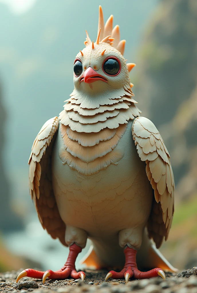 a small bird with half a sturdy human body