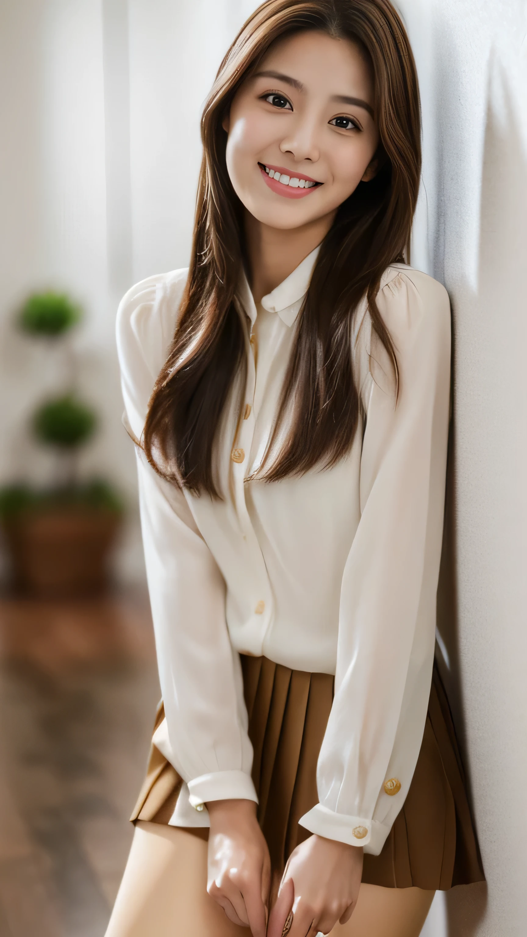 maid cosplay maid's uniform ((highest quality、8K、masterpiece:1.3))、1 girl、The beauty of slim abs:1.3、(brown hairのショートカット、big breasts:1.2)、super fine face、delicate eyes、double eyelid、laughter、Home、Raw photo、20 year old woman、sexy shot、Gold is better than beauty、spread legs Idol Nogizaka46 AKB48 brown hair long hair