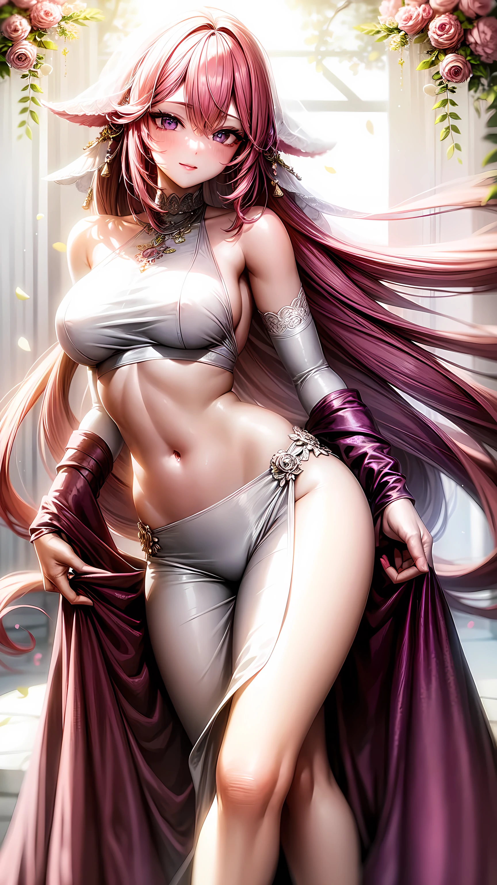 Prison room, Long wavy hair details, through bangs, green eyes, realistic eyes、Bdsm, Bondage, Arms above head, Arms tied with Steel Handcuffs, Sakura Haruno hanging from the ceiling with her arms tied by a rough steel chain、perspiring、chains tied her body、a wet body、Rough chain that cuts into the crotch、A large amount of fluid flows out of the crotch、Ancient Greek Outfit、((Flowing white transparent dress, wet, Exposed navel)), One leg is suspended above with a rough steel chain、tied up with chains、Strongly tied up、Hands tied、legs hanging in shackles、The legs wide open、pink colored konoha headband, forehead jewel, (8K, Raw photography, Top image quality, masterpiece: 1.4), The ultra -The high-definition, (realisitic, Photorealsitic: 1.48), best qualtiy,tmasterpiece,超A high resolution,(realisticlying:1.4),RAW photogr, Perfect anatomy,in the darkness of night,Deep shading,cold light, ((best qualtiy)), ((intricately details)), ((ultra-realistic realism)), detailed background, Prison, perfect eyes, Seductive eye,Cocked buttocks,Reddened face,(Shy and nervous expression),realistic face, realistic eyes, realistic arms, realistic legs, realistic face and body