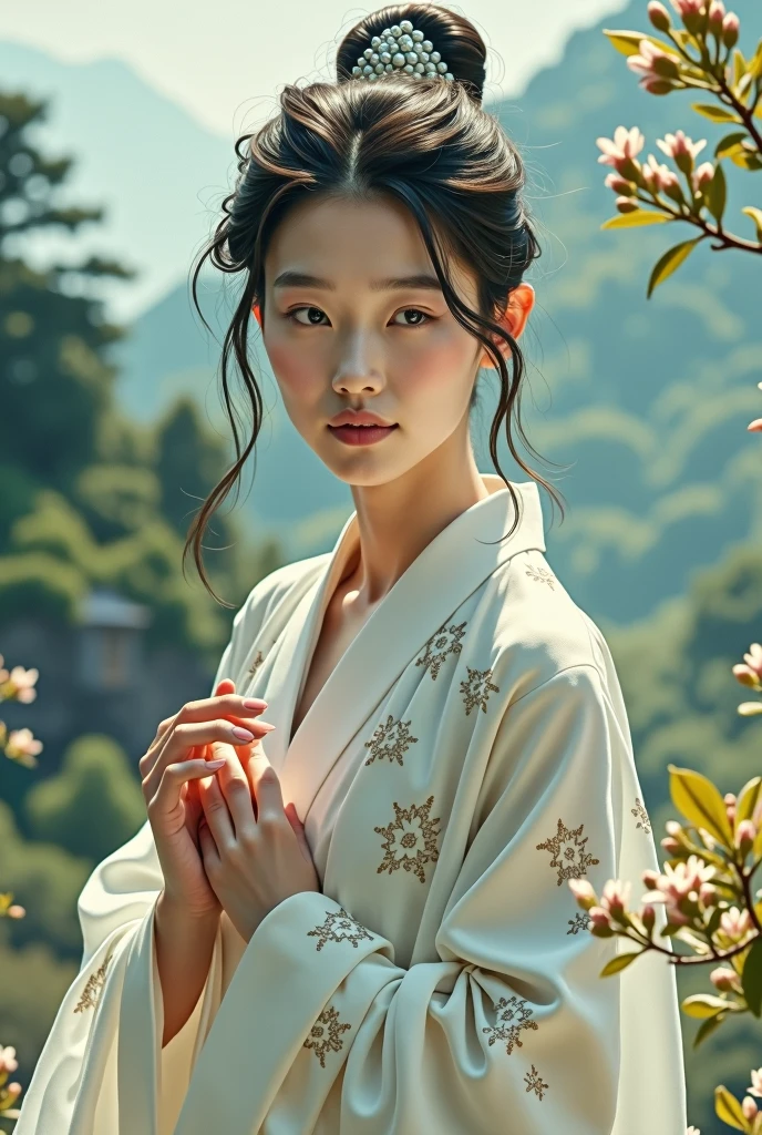 (masterpiece, Highest quality:1.2), (RAW Photos, Realistic, photoRealistic:1.3), (8k, High resolution, Super detailed:1.2), One girl, (Perfect Anatomy), (Focus on the face, View your viewers), (Korean Beauty, K-Pop Idols), (Fine eyebrows, Realistic beautiful eyes, Realistic glossy skin, Beautifully detailed and handsome face:1.2), bangs, (thin, Small breasts, thinウエスト:1.3), (Realistic cinematic lighting, Detailed shadow casting:1.2), Outdoor