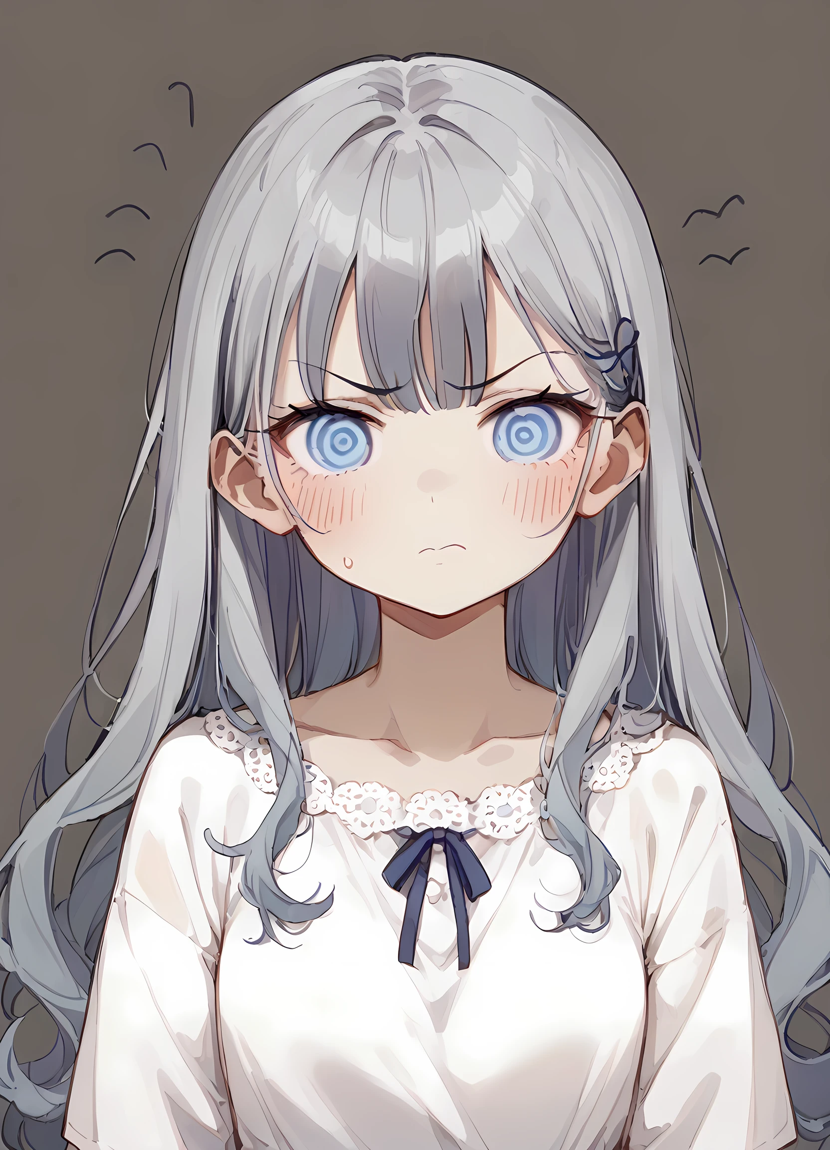 One Person、One Woman、masterpiece、Highest quality、(@_@)、(@_@)、(@_@)、Highest quality, masterpiece, ultrahd, Silver Hair、Long Hair、Curly Hair、Highest quality, masterpiece, ultrahd, clothing、White dress、anger、hatred、Angry expression、Crazy look、Split mouth
