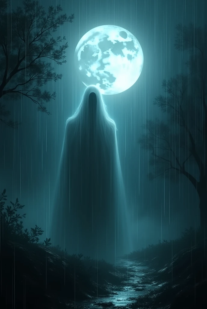 **Prompt:** Create an ultra-realistic 8K resolution image of Ittan-Momen, a mythical creature from Japanese folklore, depicted in a haunting, ethereal form. The Ittan-Momen appears as a long, flowing strip of cloth that floats eerily in the night sky. The cloth has a ghostly white hue, with tattered edges that trail behind like wisps of smoke. Its form is serpentine, coiling and twisting as it moves through the air, creating a sense of otherworldly motion.
The face of the Ittan-Momen is barely visible, shrouded in darkness, with hollow eyes that emit a faint, ominous glow. The creature's expression is menacing, as if it is searching for its next victim. The background is a desolate, moonlit landscape with a full moon hanging low in the sky, casting an eerie light over a lonely road that stretches into the distance. The scene is filled with a sense of dread and unease, capturing the malevolent nature of this supernatural being as it silently stalks its prey in the dead of night.