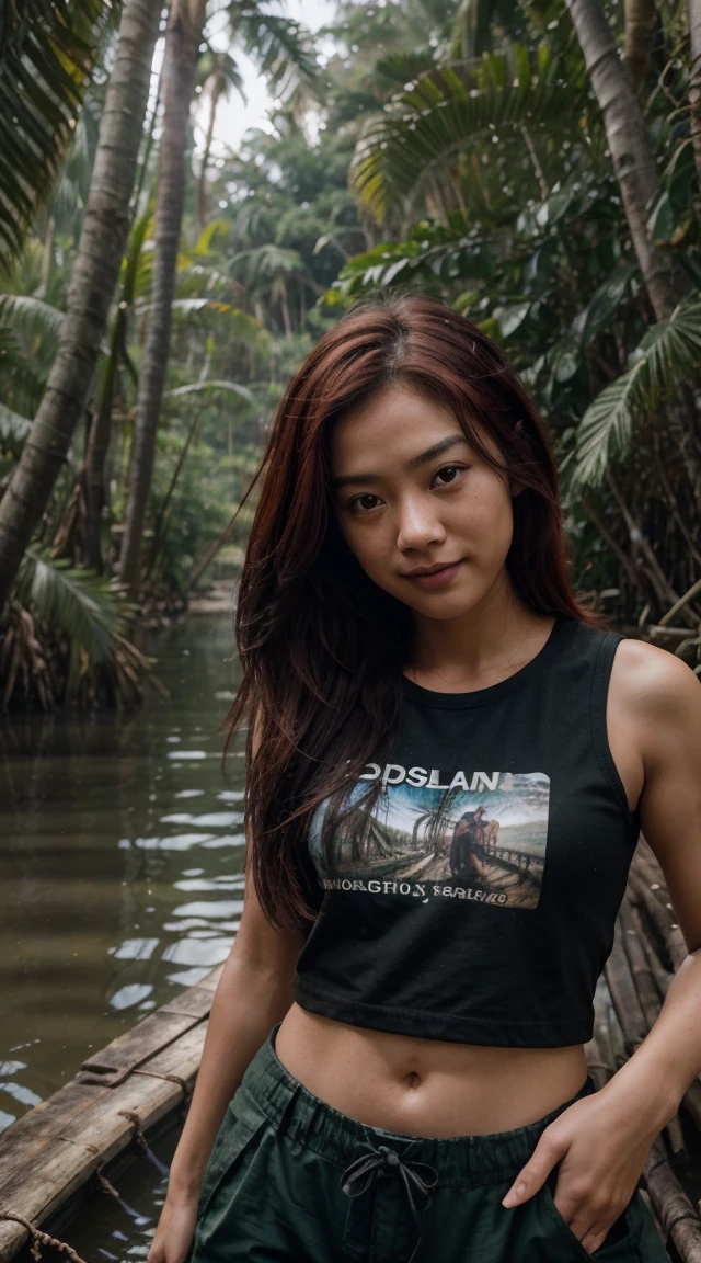 Make me a picture, a portrait of a beautiful Indonesian girl, long black silky hair wearing a pink t-shirt and knee-length shorts and the name GRETCHEN is on the t-shirt. The girl is wearing a gold design Letter G necklace, and she is meditating in the depths of the bright and beautiful ocean with decorations. shellfish and fish, clear water so that sunlight penetrates into the water, hyperrealistic real ultra HD very real
