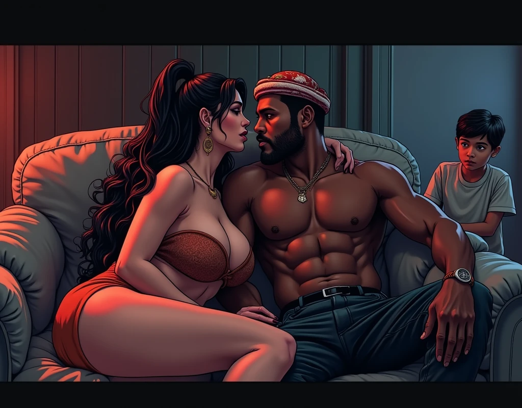 (Best Quality, 2k, Masterpiece, QHD: 1.3, A Handsome Black african barbarian man is surrounded by three women up against him touching him, at a mansion, wearing Swimsuits that show off body, perfect bodies, women: long flowing hair, flowers in hair, seductive, materials, golden hour, , jewelry, golden hour, photorealistic, masterpiece, in love, small grin, perfect faces, Flirtatious-groping
