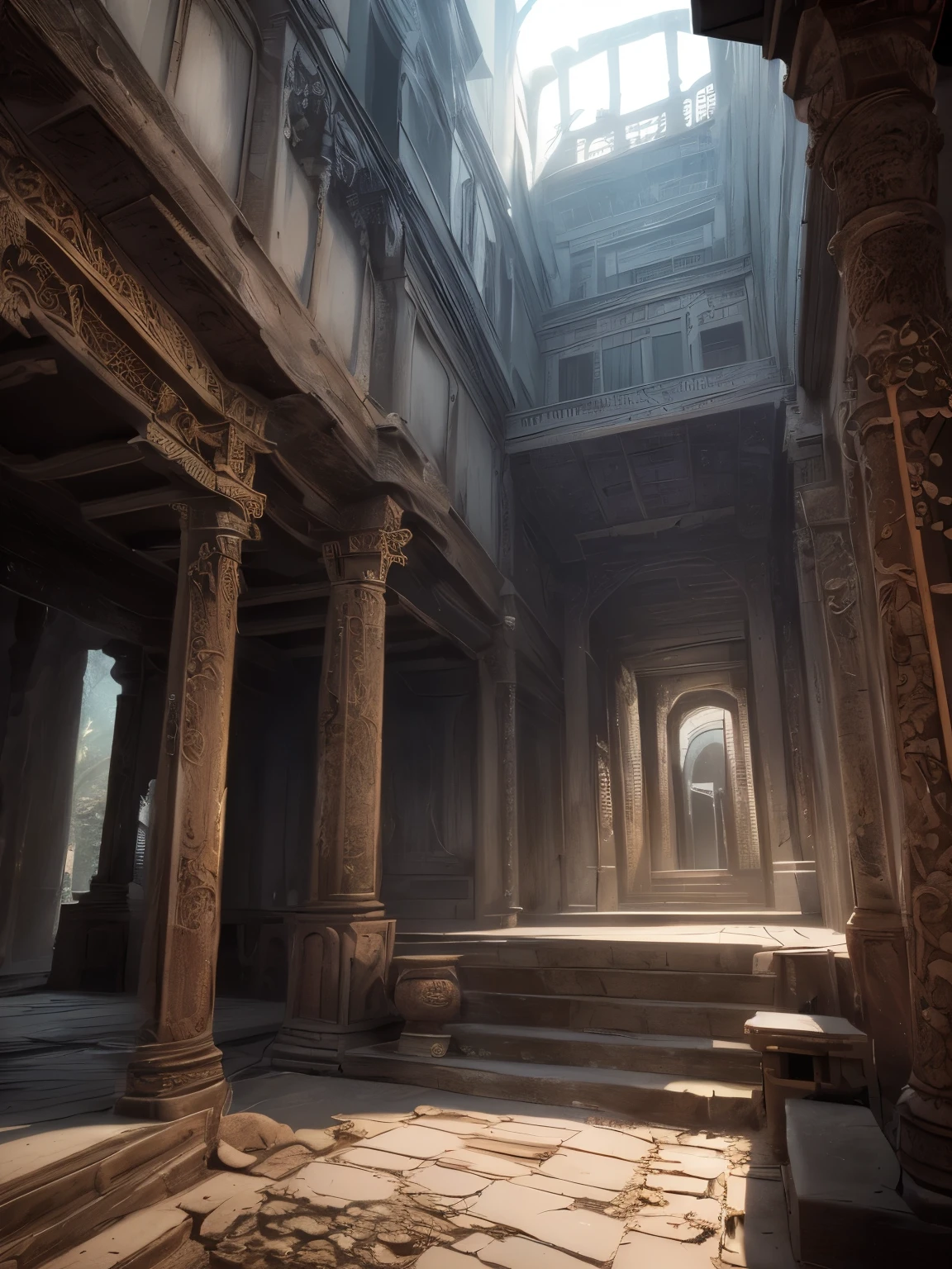 ((Highest quality)),(Ultra-high resolution),(Very detailed),(Detailed Description),((The best CG)),(A masterpiece of art),Ultra-detailed art,Amazing art,(The art of precise detail:1.5), Abandoned temple:1.7,Monuments