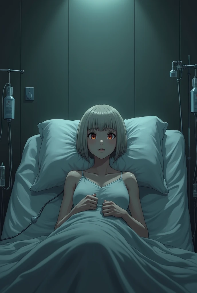 (RAW photo, best quality), 1girl,   operating table, top view, lying on back, surgical cap, 
, surgery_drape <lora:concept_patient_draped_1_1:1>,
 <lora:taeTakemiPersona5_v10:0.9> tae takemi, choker