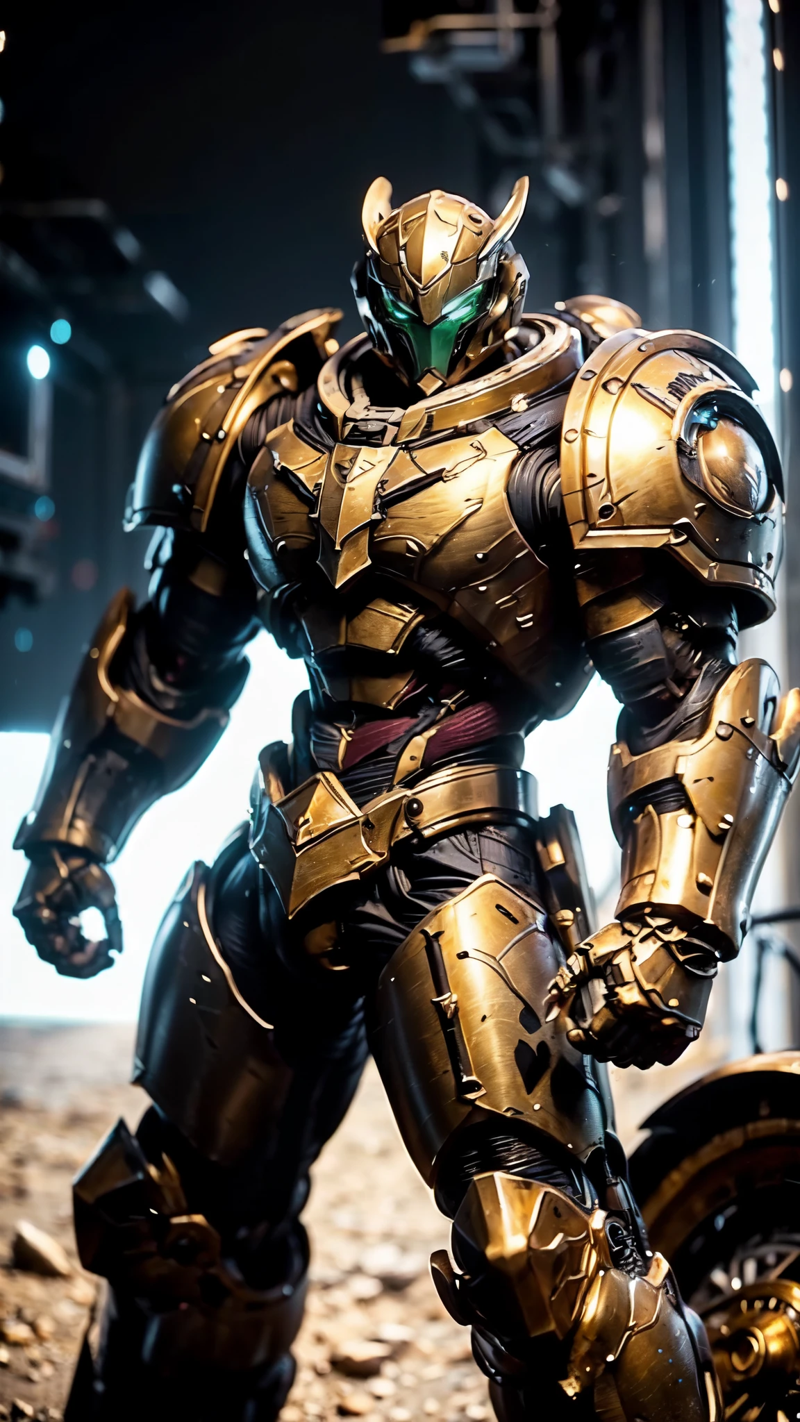 (masterpiece:1.5, best quality:1.5, extremely delicate:1.5), ((male:1.5)), a man wearing a full-face helmet, a biotech armored combat suit, green eyes, (a composite layered chest armor), fully enclosed shoulder guards, matching arm and leg guards, a belt of gemstone, (the color scheme is primarily Blue with Red and Green accents), the design balances heavy with agility, a high-tech bio-mecha armor, (Armor Concept Inspired by Space Marines, stand of a futuristic sci-fi city), this character embodies a finely crafted fantasy-style armored hero in anime style, exquisite and mature manga art style, (element, plasma, energy, the armor glows), metallic, high definition, highres, ultra-detailed, ultra-fine painting, professional, perfect body proportions, golden ratio, anatomically correct, symmetrical face, extremely detailed eyes and face, high quality eyes, creativity, RAW photo, UHD, 32k, Natural light, cinematic lighting, masterpiece-anatomy-perfect