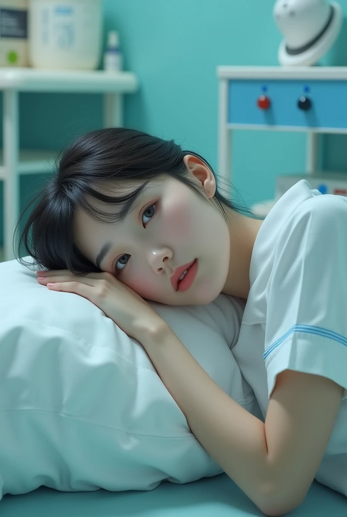 The Arafed woman slept on the table,There is a laptop, Sleepy expression, covered with blanket, Student, chiho, she's lying on her back, woman very tired, Sleepy eyes, nanae kawahara, sleepy feeling, she has tired eyes, Sleeping, Sleepy, tired half closed, author:Ayako hexagon, lulu chen, warm