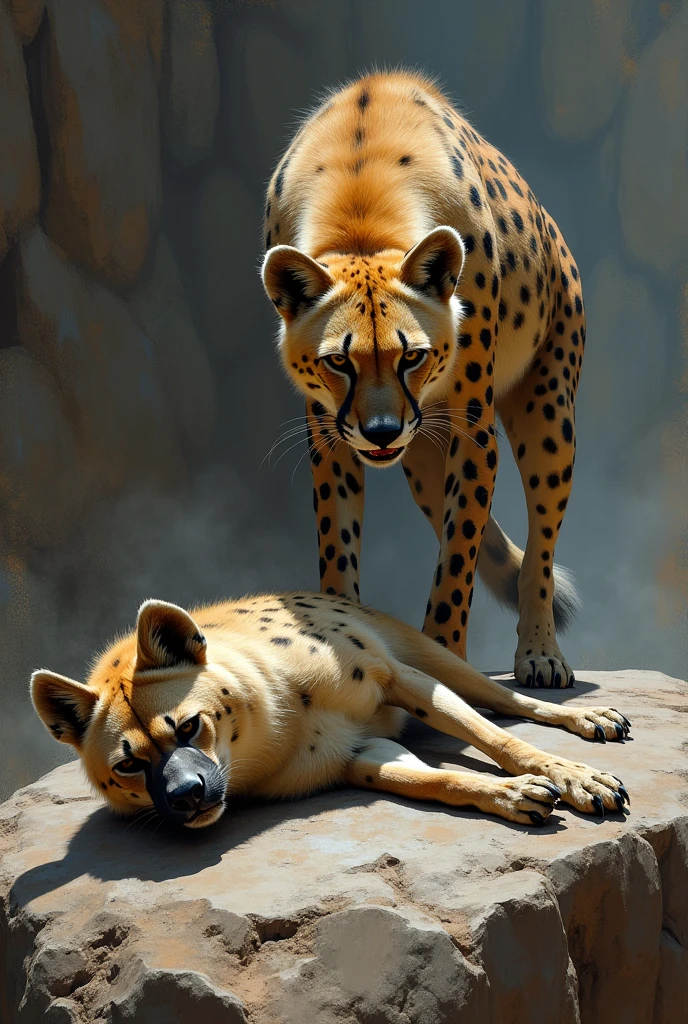 Art by spottyjaguar, art by plumbelly,art by raptoral,posted on e621,solo,male cheetah,(feral cheetah,quadruped cheetah:1.3),balls,sheath,sketch art,sitting,thick legs,front view,seductive