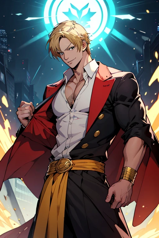 Generate an image of Kuro Hikage, a formidable African-built man with light skin, sporting a distinctive hairstyle featuring shaved sides and medium dreadlocks tied in a ponytail. His enigmatic face, framed by a few rebellious strands, reflects a self-taught mastery of the elusive art of Shadow Veil. Display his fit build, a testament to years of disciplined training, as he stands confidently in mob boss attire, exuding both sophistication and menace. Capture the essence of his gritty background and rise to becoming a low-level crime boss, with eyes bearing the scars of survival and a burning ambition to establish an underground empire through the Mystic Fist tournament.