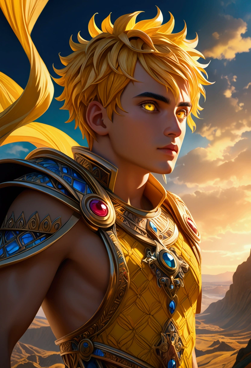 (a  man with yellow spoky hair,bright yellow eyes,highly detailed,photorealistic,8k,cinematic lighting,dramatic lighting,dramatic pose,dynamic composition,intricate details,vibrant colors,fantasy,digital art)