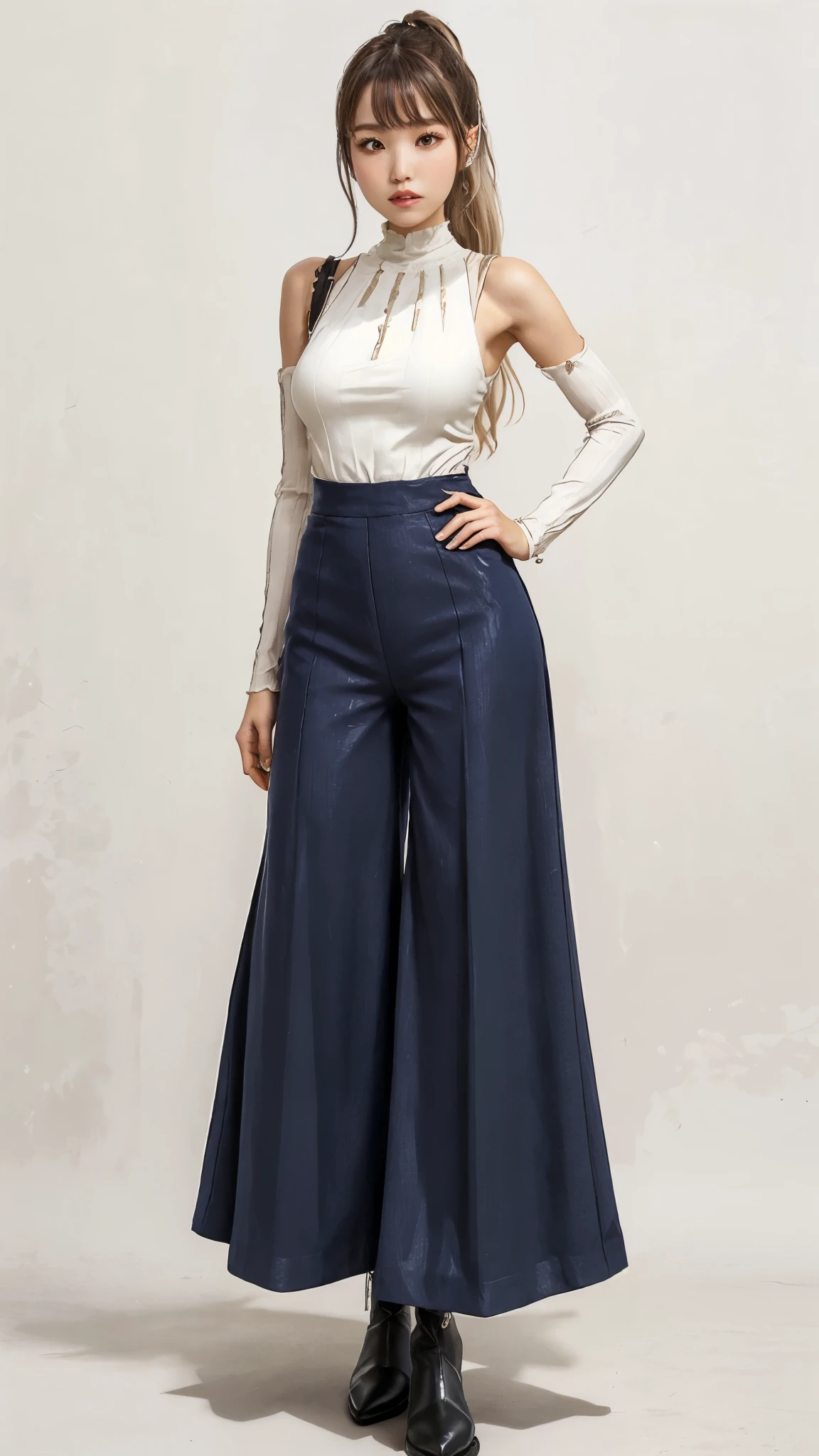 photorealistic, high resolution, masterpiec e best quality ultra-detailed, 1women. (m edium breast), hair bun, jesmine flower o n the head, mature female, solo, hips up, (wearing acmmsayarma outfit, acmmsaya rma white top with buttons, long sleeves), ((acmmsayarma black long skirt) 281/2000