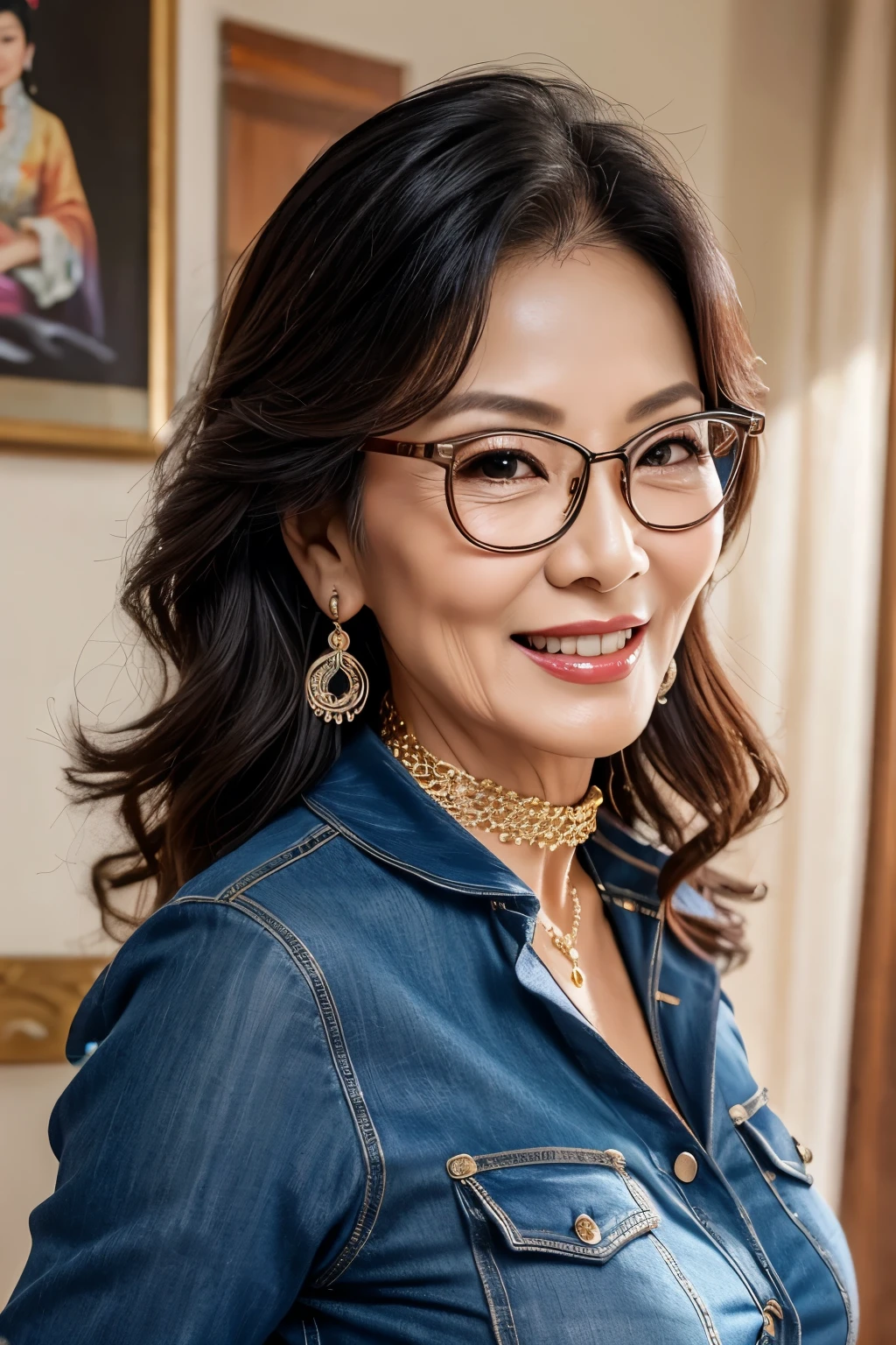 75 years old mom milf Chinese Lady large earring Big choker navel piercing decoration A bracelet realisitic Gorgeous Madame Beautiful Mature Woman sexly Smile Gentle woman navel piercing 4K High quality Gorgeous Madame Beautiful Mature Woman