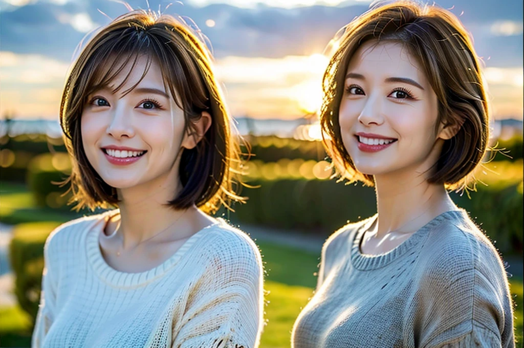 (Realistic:1.1),(masterpiece,Highest quality),8k,(49 years old), 53 years old, ベリーslimボディ、slimカップル、Tight waist,Upper Body,full-course dinner、wine 、Amazing view of the sunset sky and clouds、Perfect Anatomy, Brown Hair, short hair,Random Hairstyles,((Highly detailed face and eyes:1.2)),Perfect golden ratio face,Long sleeve shirt、dress,(smile:1.2)、Shortcuts、cute、(Realistic, Intricate details:1.2), A bright smile、short hair,Bright Face、赤wine 、Appetizers、Italian food、wine bottle、Champagne、スパークリングwine、(slimな顔), (The body is slim), (Brown Hair), (Shortcuts), Upper Body, 白wine, slim, wineグラス,