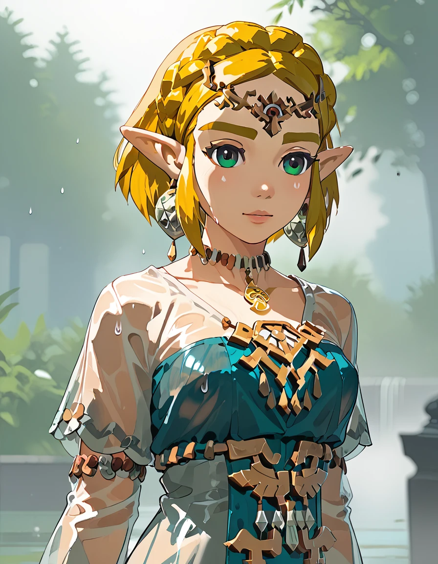 Zelda is soaked in the rain.、The clothes are see-through、Nipple irregularities