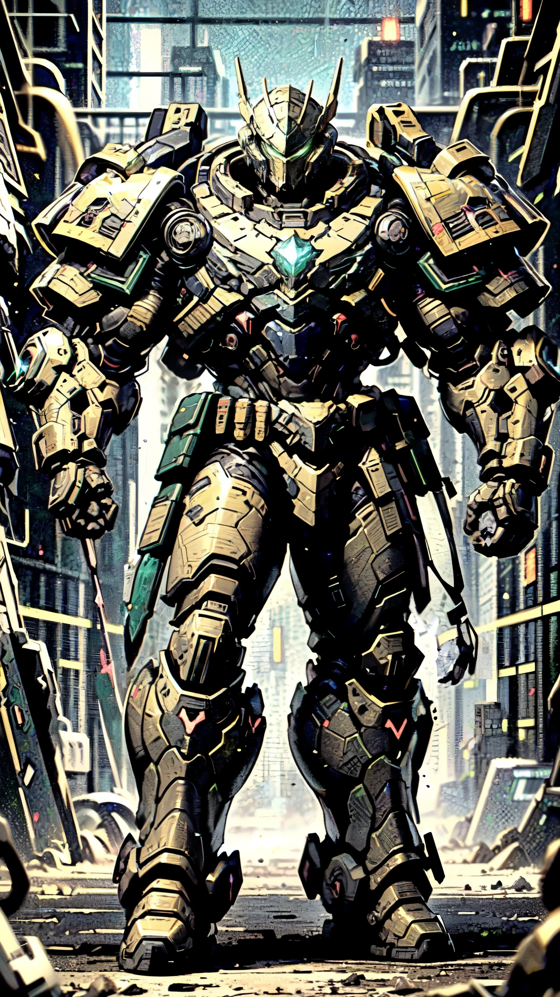 (masterpiece:1.5, best quality:1.5, extremely delicate:1.5), ((male:1.5)), a man wearing a full-face helmet, a biotech armored combat suit, green eyes, (a composite layered chest armor), fully enclosed shoulder guards, matching arm and leg guards, a belt of gemstone, (the color scheme is primarily Red with Blue and Green accents), the design balances heavy with agility, a high-tech bio-mecha armor, (Armor Concept Inspired by Space Marines, stand of a futuristic sci-fi city), this character embodies a finely crafted fantasy-style armored hero in anime style, exquisite and mature manga art style, (element, plasma, energy, the armor glows), metallic, high definition, highres, ultra-detailed, ultra-fine painting, professional, perfect body proportions, golden ratio, anatomically correct, symmetrical face, extremely detailed eyes and face, high quality eyes, creativity, RAW photo, UHD, 32k, Natural light, cinematic lighting, masterpiece-anatomy-perfect